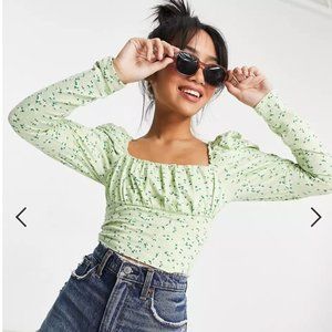 ASOS Petite square neck ruched bust long sleeve top in flirty floral